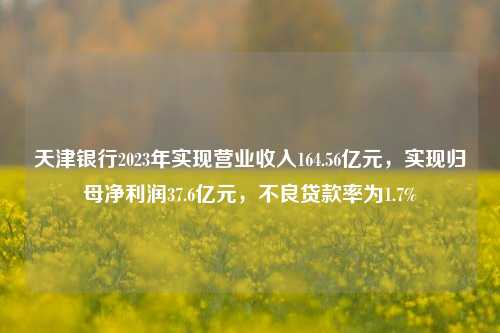 天津银行2023年实现营业收入164.56亿元，实现归母净利润37.6亿元，不良贷款率为1.7%